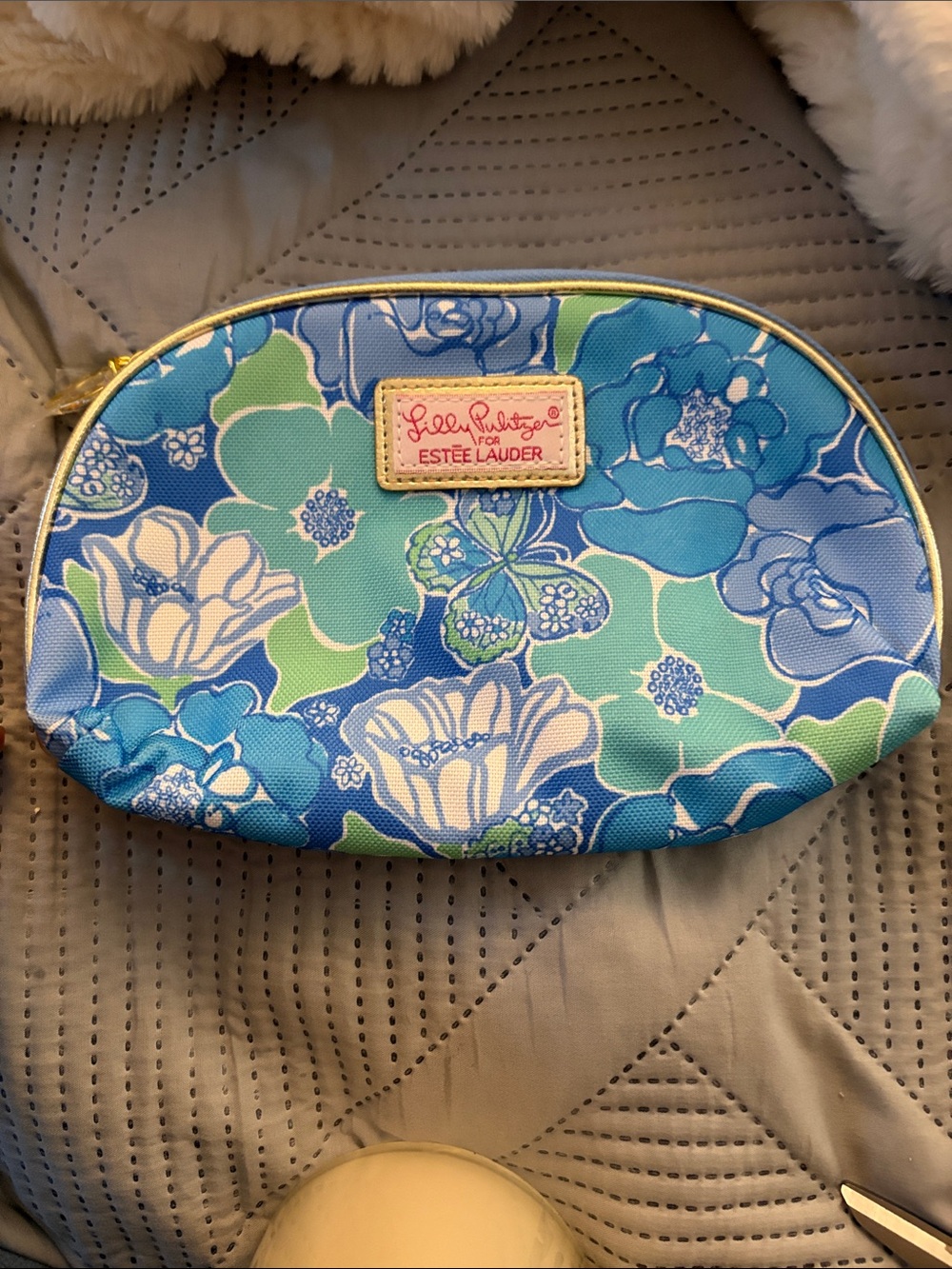 Estee Lauder Floral Cosmetic Pouch in Blue, Aqua & Green